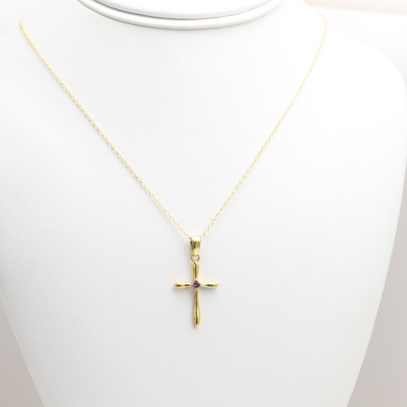 Silver Cross Natural Purple Amethyst Cross Pendant plated with 14k gold - Picture 6 of 10